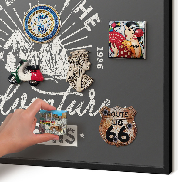Vacation magnet board with a black frame Mountain inscription