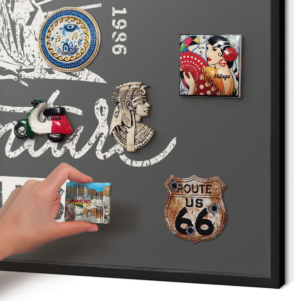 Vacation magnet board with a black frame Mountain inscription