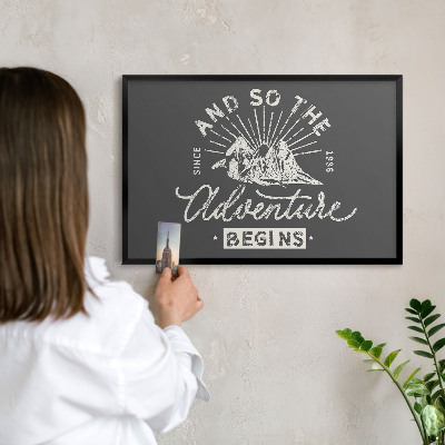Vacation magnet board with a black frame Mountain inscription