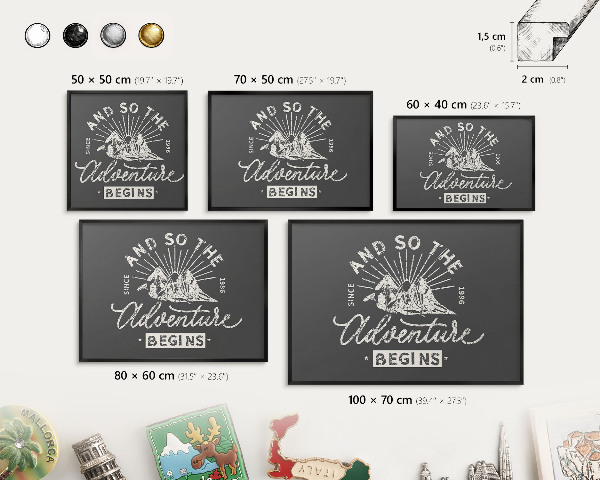 Vacation magnet board with a black frame Mountain inscription