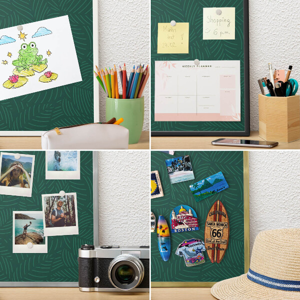 Metal wall board for magnets in a black frame Green leaves