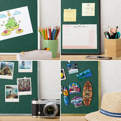 Metal wall board for magnets in a black frame Green leaves