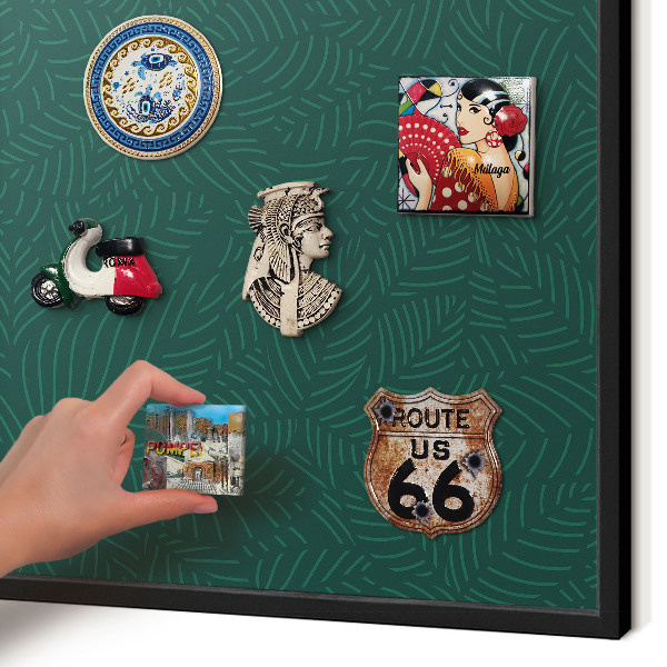 Metal wall board for magnets in a black frame Green leaves