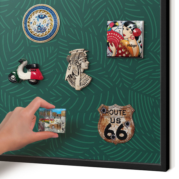 Metal wall board for magnets in a black frame Green leaves
