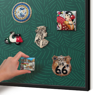 Metal wall board for magnets in a black frame Green leaves