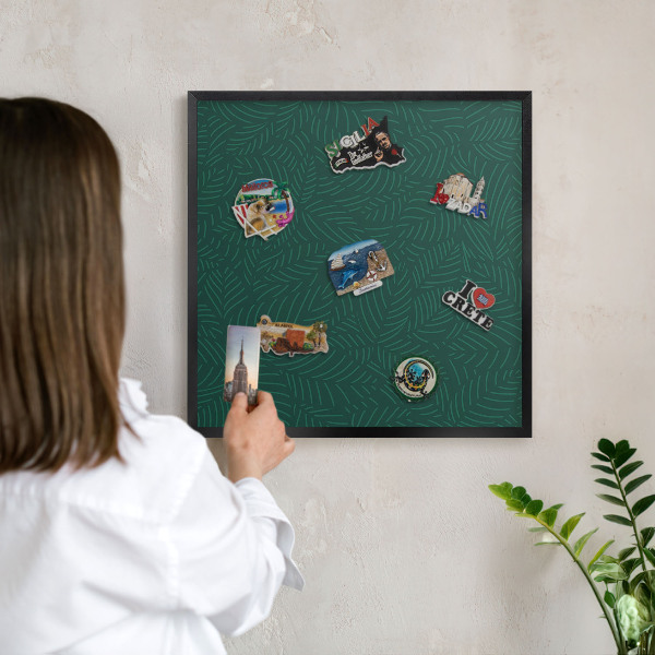 Metal wall board for magnets in a black frame Green leaves