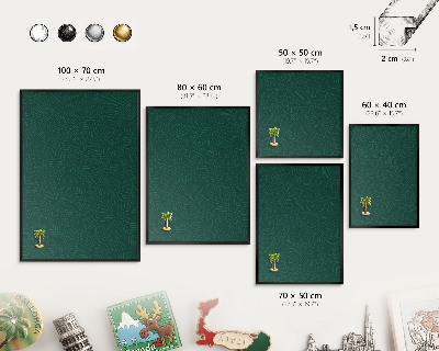 Metal wall board for magnets in a black frame Green leaves