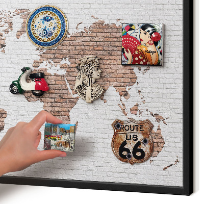 Vacation magnet board with a black frame Brick map