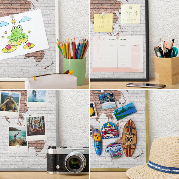 Vacation magnet board with a black frame Brick map