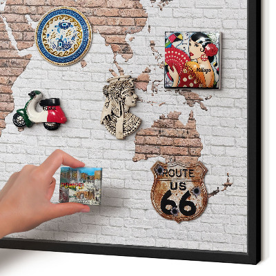 Vacation magnet board with a black frame Brick map