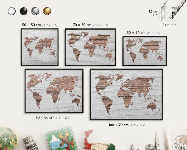 Vacation magnet board with a black frame Brick map