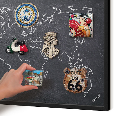 Metal wall board for magnets in a black frame Cretaceous world