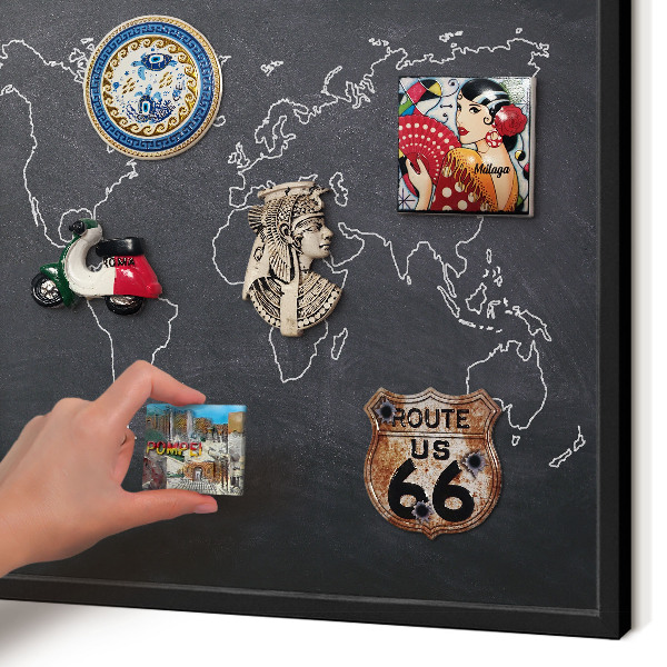 Metal wall board for magnets in a black frame Cretaceous world