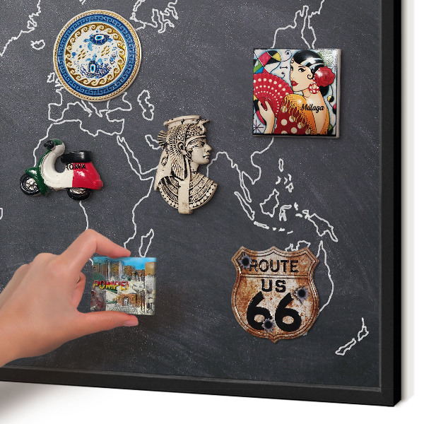 Metal wall board for magnets in a black frame Cretaceous world