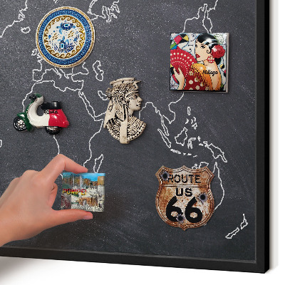 Metal wall board for magnets in a black frame Cretaceous world