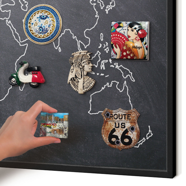 Metal wall board for magnets in a black frame Cretaceous world