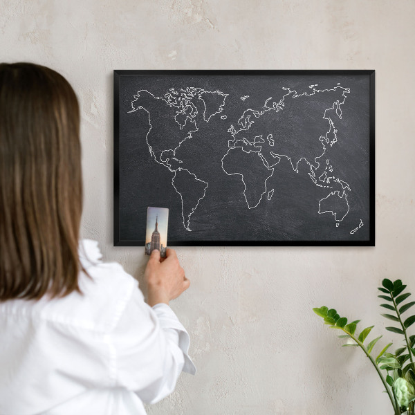 Metal wall board for magnets in a black frame Cretaceous world