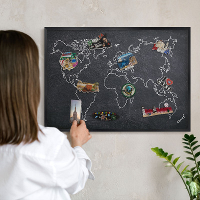 Metal wall board for magnets in a black frame Cretaceous world