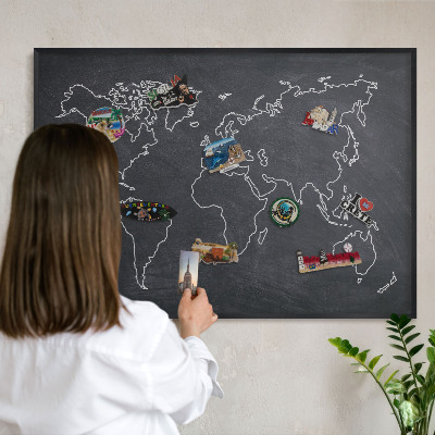 Metal wall board for magnets in a black frame Cretaceous world