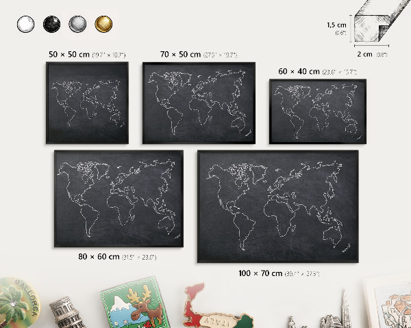 Metal wall board for magnets in a black frame Cretaceous world