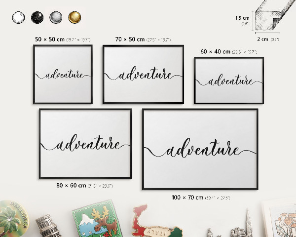 Vacation magnet board with a black frame Adventure written