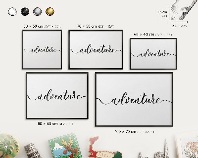 Vacation magnet board with a black frame Adventure written