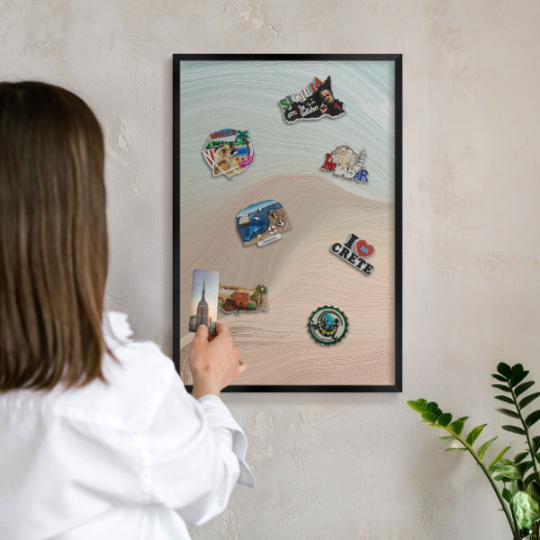 Metal wall board for magnets in a black frame Pastel swirl