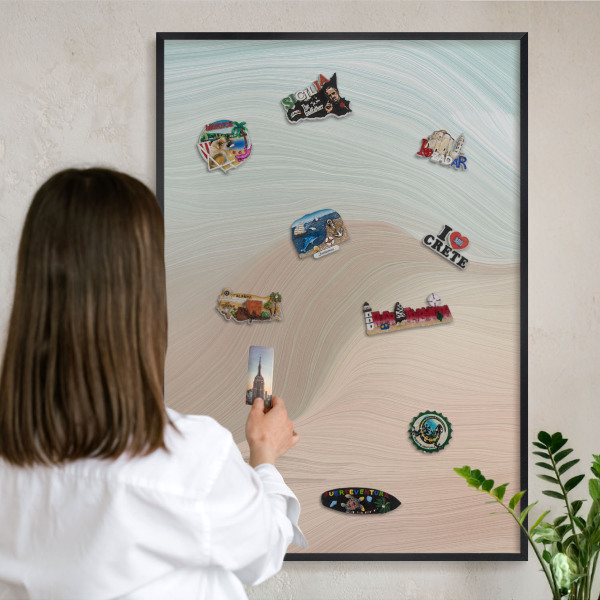 Metal wall board for magnets in a black frame Pastel swirl