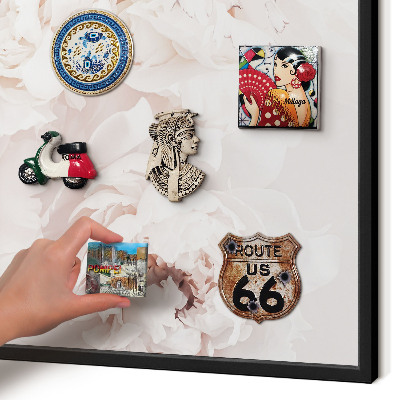Vacation magnet board with a black frame White peonies
