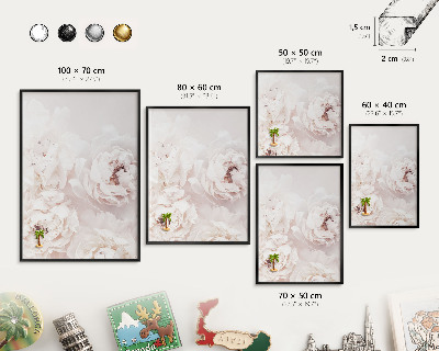 Vacation magnet board with a black frame White peonies