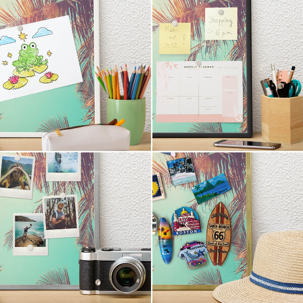 Metal wall board for magnets in a black frame Tropical paradise
