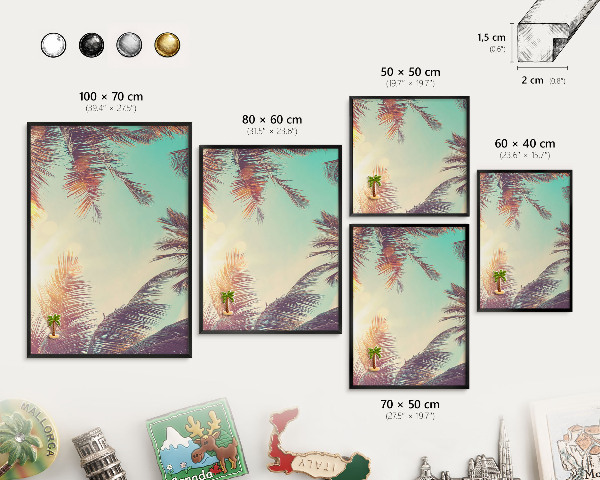 Metal wall board for magnets in a black frame Tropical paradise