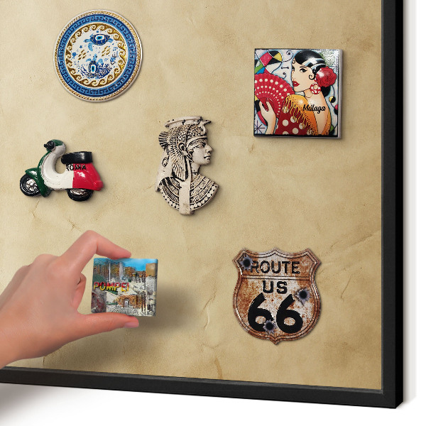 Metal wall board for magnets in a black frame Wind rose