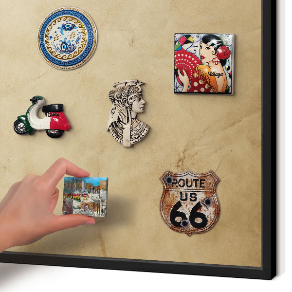 Metal wall board for magnets in a black frame Wind rose