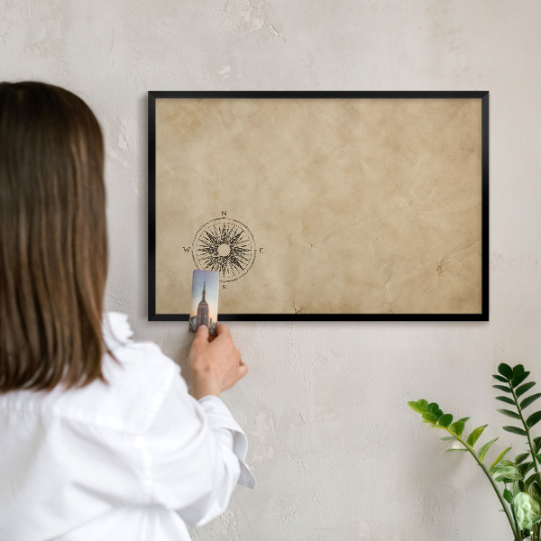 Metal wall board for magnets in a black frame Wind rose