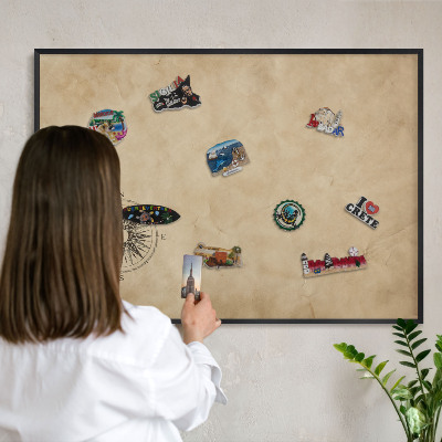 Metal wall board for magnets in a black frame Wind rose