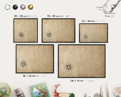 Metal wall board for magnets in a black frame Wind rose