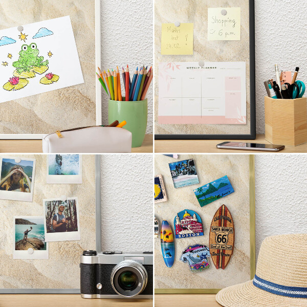 Vacation magnet board with a black frame Tropical pattern
