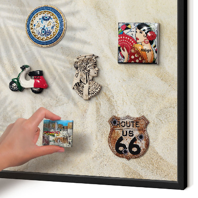 Vacation magnet board with a black frame Tropical pattern