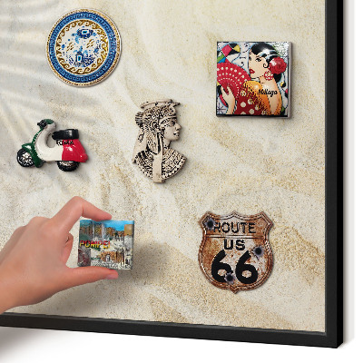 Vacation magnet board with a black frame Tropical pattern
