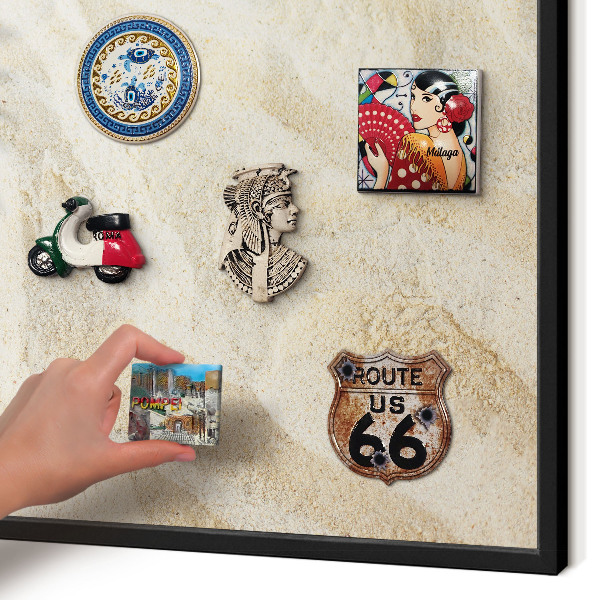 Vacation magnet board with a black frame Tropical pattern