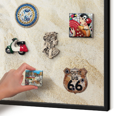 Vacation magnet board with a black frame Tropical pattern