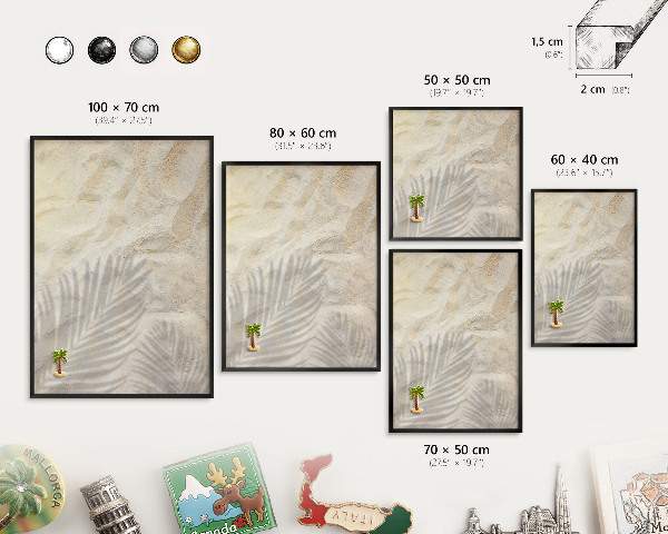Vacation magnet board with a black frame Tropical pattern
