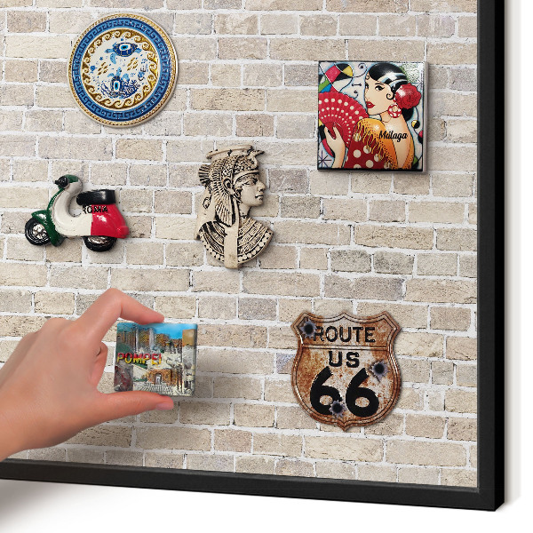Metal wall board for magnets in a black frame Brick pattern