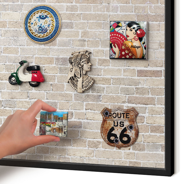 Metal wall board for magnets in a black frame Brick pattern