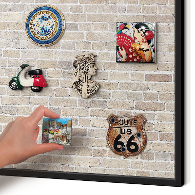 Metal wall board for magnets in a black frame Brick pattern