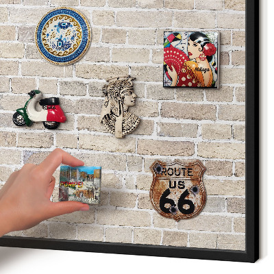 Metal wall board for magnets in a black frame Brick pattern