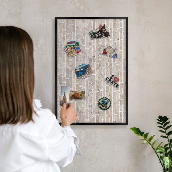 Metal wall board for magnets in a black frame Brick pattern