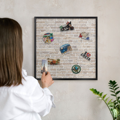 Metal wall board for magnets in a black frame Brick pattern