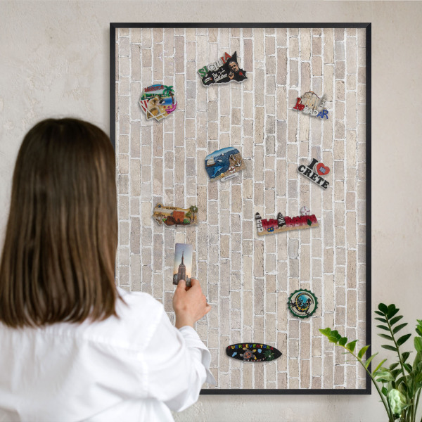 Metal wall board for magnets in a black frame Brick pattern